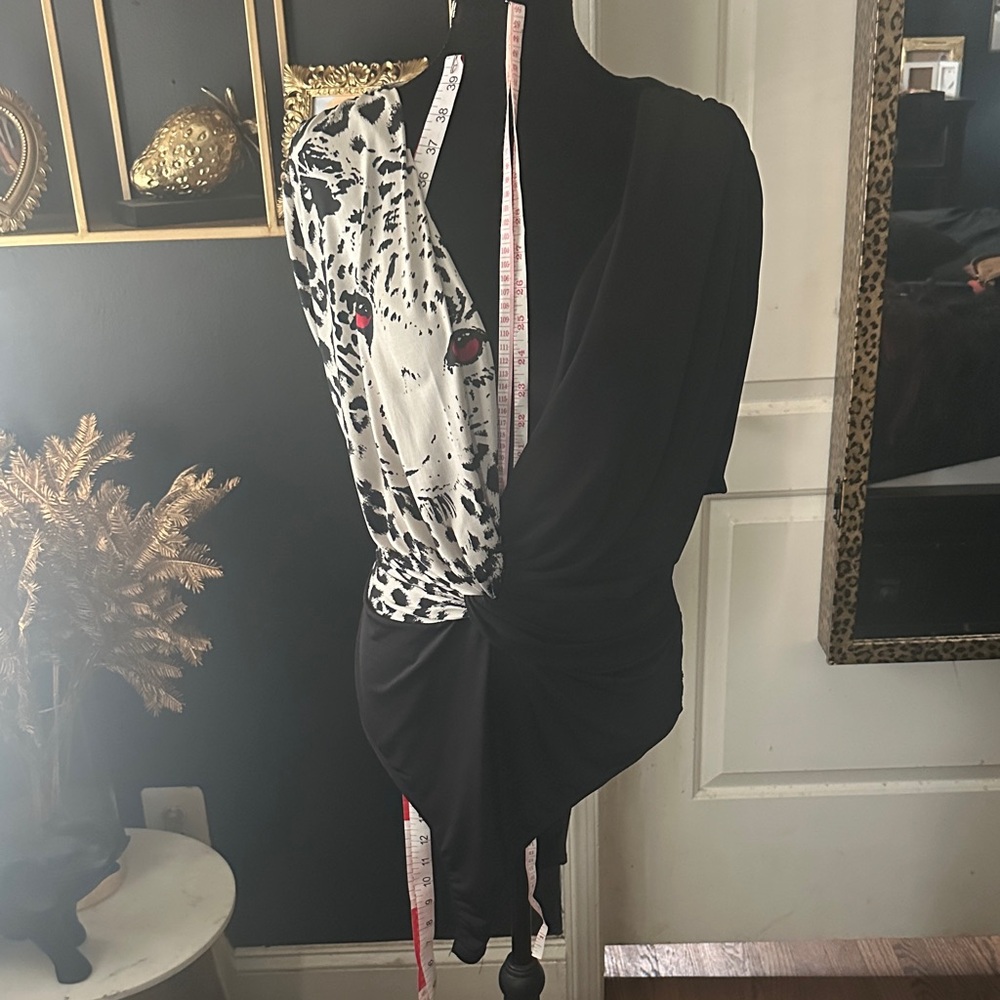 Black & White Leopard Print Draped Wrap Top